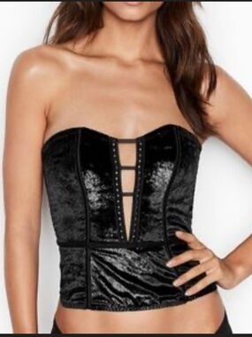 VS Strapless Black Velvet Bustier Top